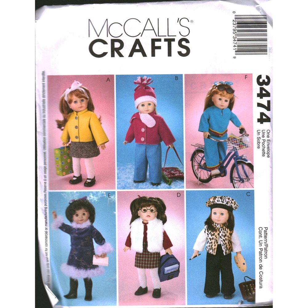 McCall's Crafts 3474 18 inch Doll Clothes Sewing Pattern Jacket Pants Skirt Vest
